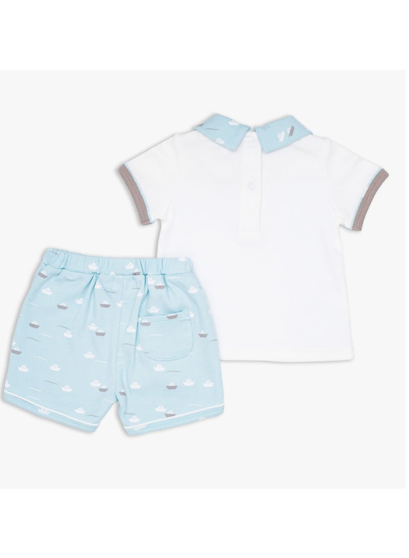 Moon تي شيرت وشورت MOON مصنوعان من القطن بنسبة 100%، مقاس 6-9 أشهر، أزرق مخضر - Little Boat - Image 2