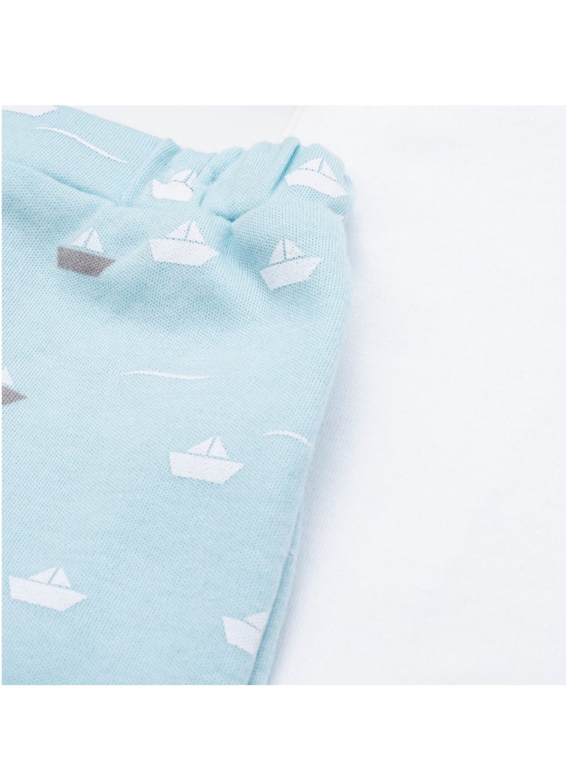 Moon تي شيرت وشورت MOON مصنوعان من القطن بنسبة 100%، مقاس 6-9 أشهر، أزرق مخضر - Little Boat - Image 4