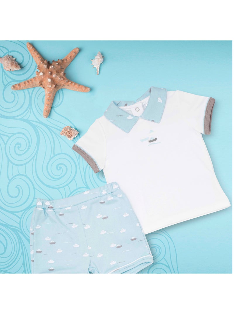 Moon تي شيرت وشورت MOON مصنوعان من القطن بنسبة 100%، مقاس 6-9 أشهر، أزرق مخضر - Little Boat - Image 5