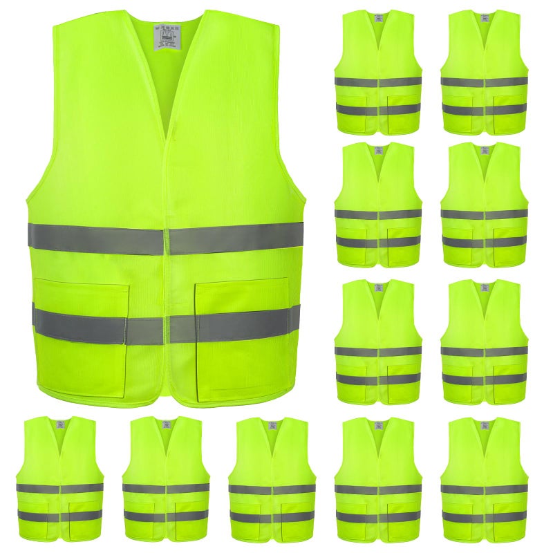 VOCHIC 12 Pack Safety Vests with Pockets- Reflective High Visibility, Hi-Vis Silver Stripes, for Men/Women,Work, Cycling, Running, Surveying, Volunteer, Crossing Guard, Roadwork, Construction - Image 1