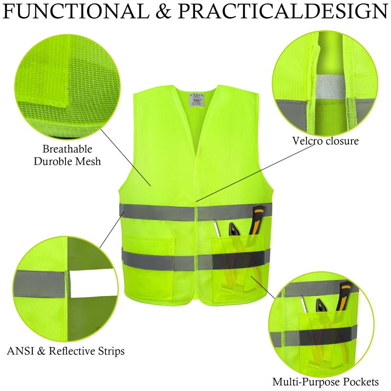 VOCHIC 12 Pack Safety Vests with Pockets- Reflective High Visibility, Hi-Vis Silver Stripes, for Men/Women,Work, Cycling, Running, Surveying, Volunteer, Crossing Guard, Roadwork, Construction - Image 4