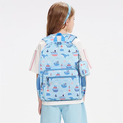 mygreen Toddler Backpack for School Boys Girls, Kids Medium School Bag 15 inch Cute Marine Baby Pattern-Steamship Whale and Lighthouse Light Blue - Image 2