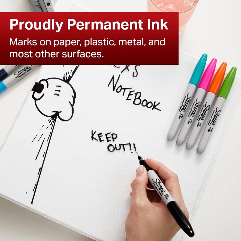 شاربي أقلام ماركر دائمة من Sharpie بنقطة رفيعة، بألوان نيون (عبوة تحتوي على 4 قطع) - Image 4