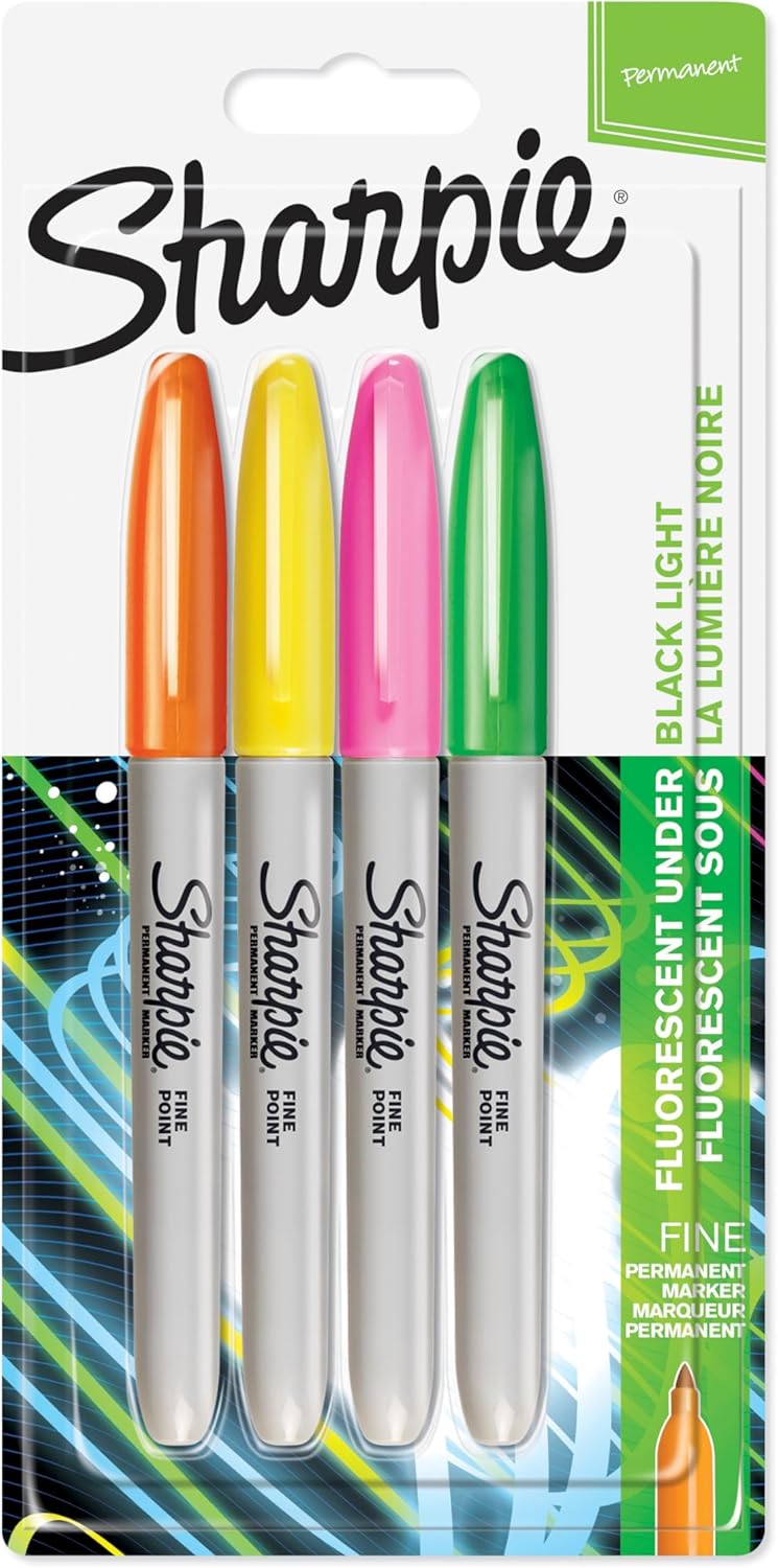 شاربي أقلام ماركر دائمة من Sharpie بنقطة رفيعة، بألوان نيون (عبوة تحتوي على 4 قطع) - Image 1