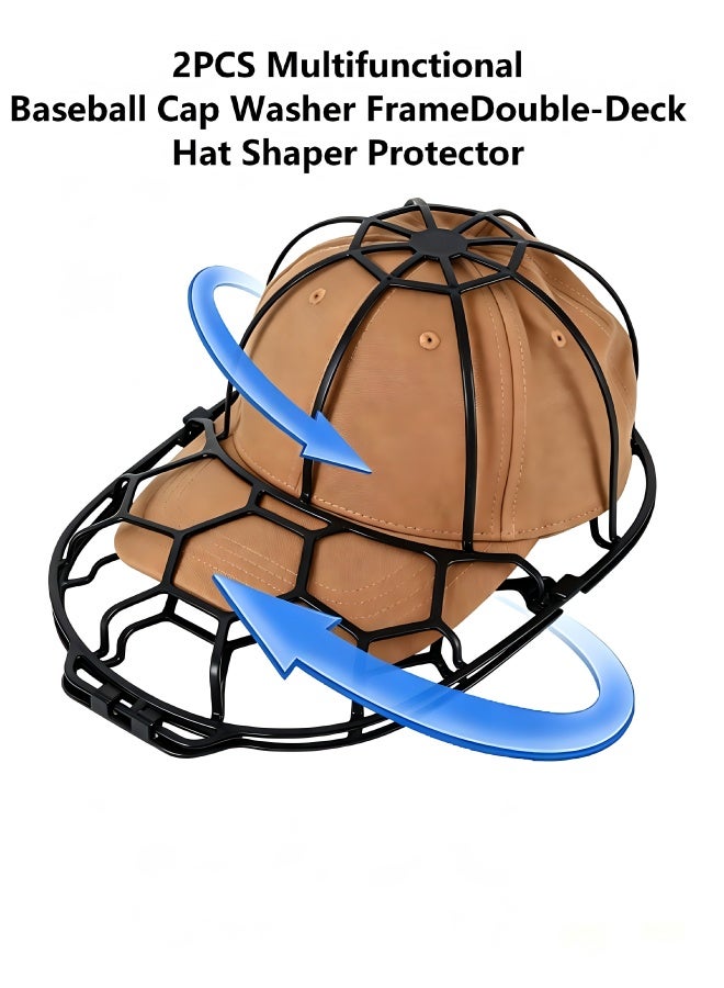 MATVHRUI Hat Washer for Baseball Caps, Cap Cleaning Cage Frame for Washing Machine & Dishwasher, Hat Protector Shaper Holder for Adults & Kids, Black 2 Pack - Image 1