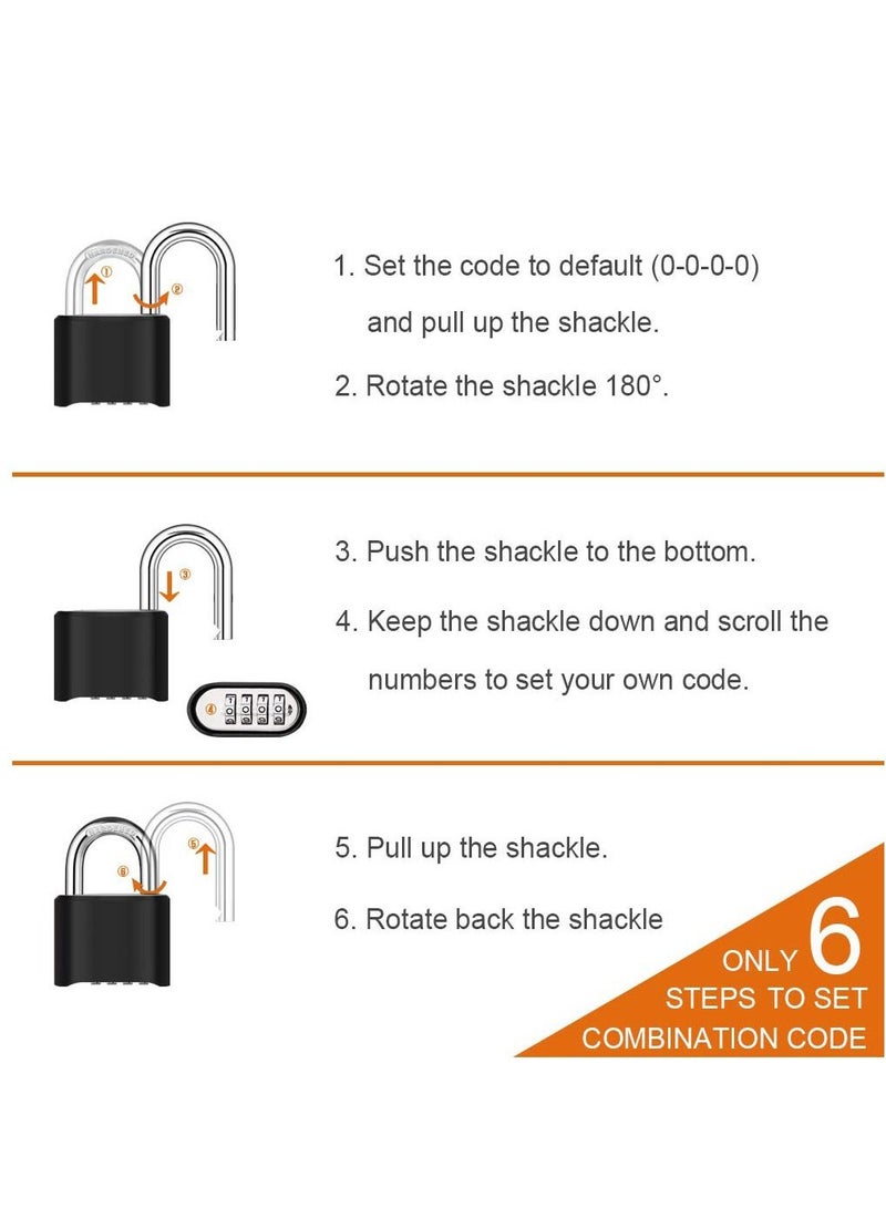 4 Digit Heavy Duty Combination Lock Outdoor Waterproof Padlock 1.3 Inch Shackle for Gate, Fence,Toolbox, Case, Hasp Storage, Gym Locker, Sports Locker, School Locker (Black) - Image 3