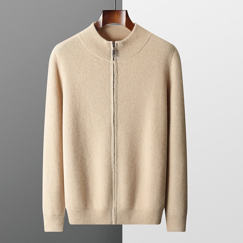Autumn Winter Mens Wool Cardigan Zip Sweater Noble Blue