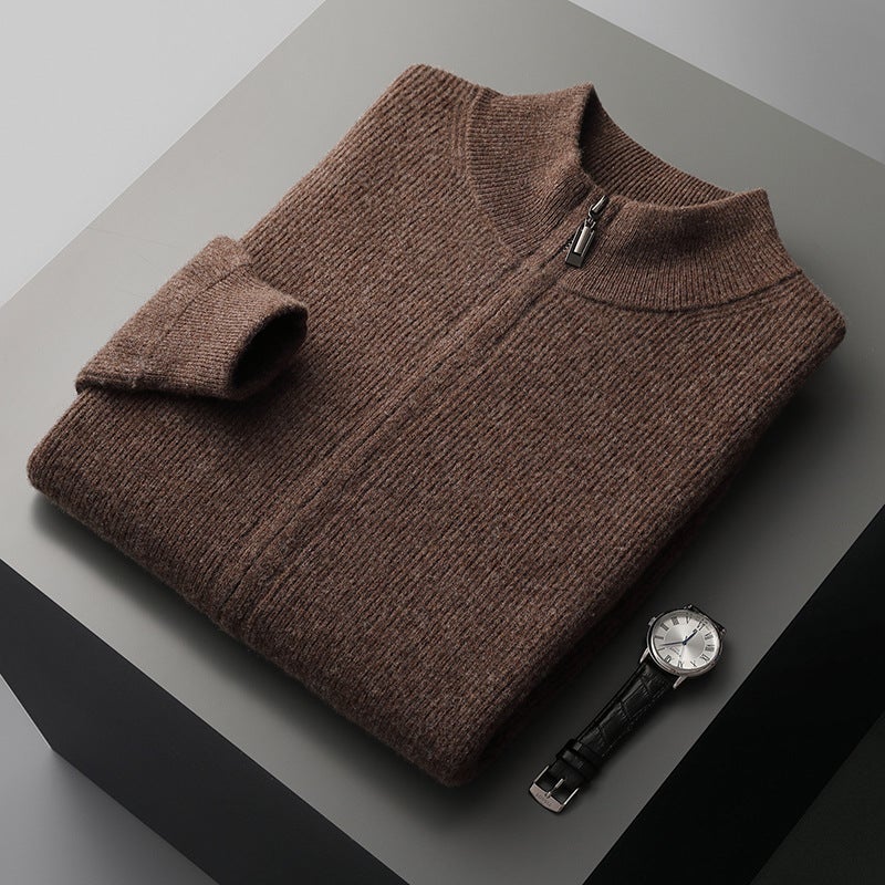 Autumn Winter Mens Wool Cardigan Zip Sweater Noble Blue