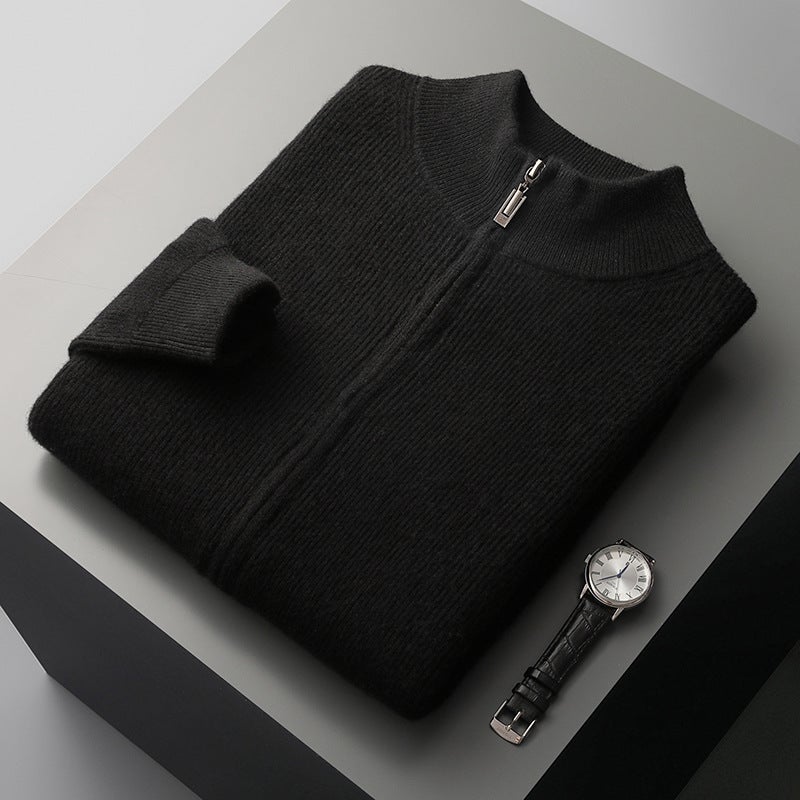 Autumn Winter Mens Wool Cardigan Zip Sweater Noble Blue