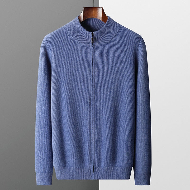 Autumn Winter Mens Wool Cardigan Zip Sweater Noble Blue