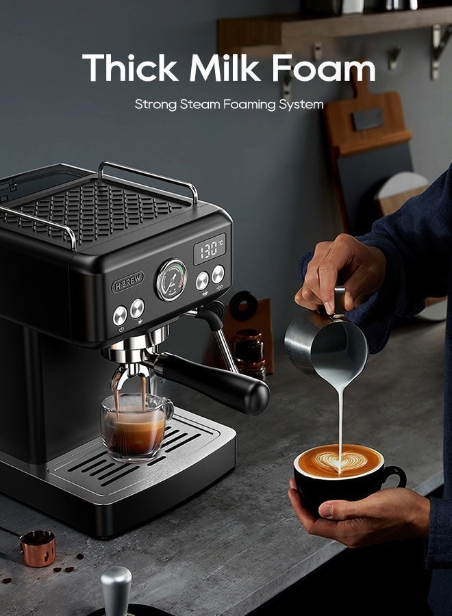 هيبرو ماكينة قهوة إسبريسو نصف أوتوماتيكية HiBREW بقوة 20 بار، قابلة لتعديل درجة الحرارة، مزودة بحامل فلتر 58 مم، لتحضير القهوة الباردة/الساخنة، هيكل معدني H10A-BK - Image 5