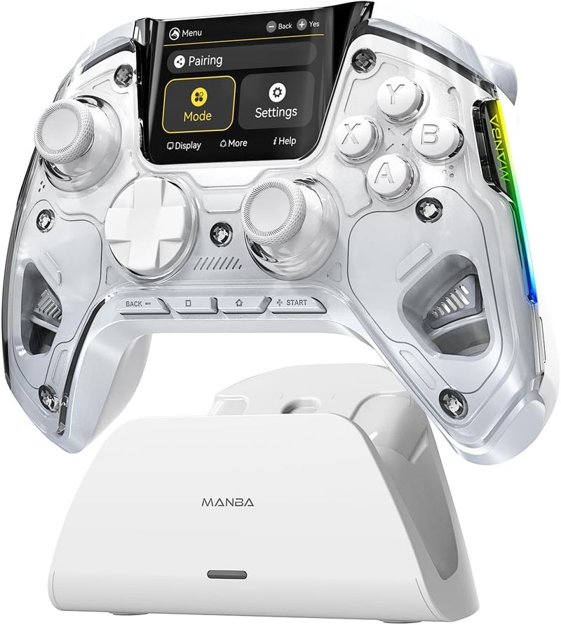 Manba (No Drift) ManbaOne Wireless Game Controller with Interactive Screen for Windows PC/Switch/iOS/Android/Steam Deck,Hall Effect Stick and Trigger with Charging Dock(White) - Image 1
