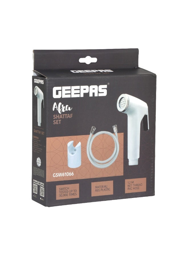 Geepas Afra Shattaf Set- GSW61066/ ABS Plastic Material, 1.2-meter PVC Hose, Suitable Water Pressure Range 0.2 MPa to 0.8 MPa, Water Temperatures Ranging 0C to 80C/ For Home and Hotel Bathrooms/ White, 1 Year Warranty - Image 2