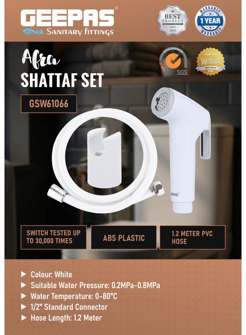 Geepas Afra Shattaf Set- GSW61066/ ABS Plastic Material, 1.2-meter PVC Hose, Suitable Water Pressure Range 0.2 MPa to 0.8 MPa, Water Temperatures Ranging 0C to 80C/ For Home and Hotel Bathrooms/ White, 1 Year Warranty - Image 3