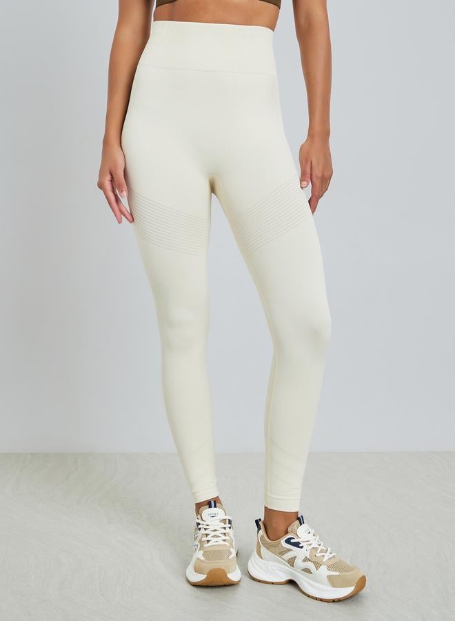 Styli Active Cream Tonal Side Rib Panel Back Scrunch Leggings - Image 1