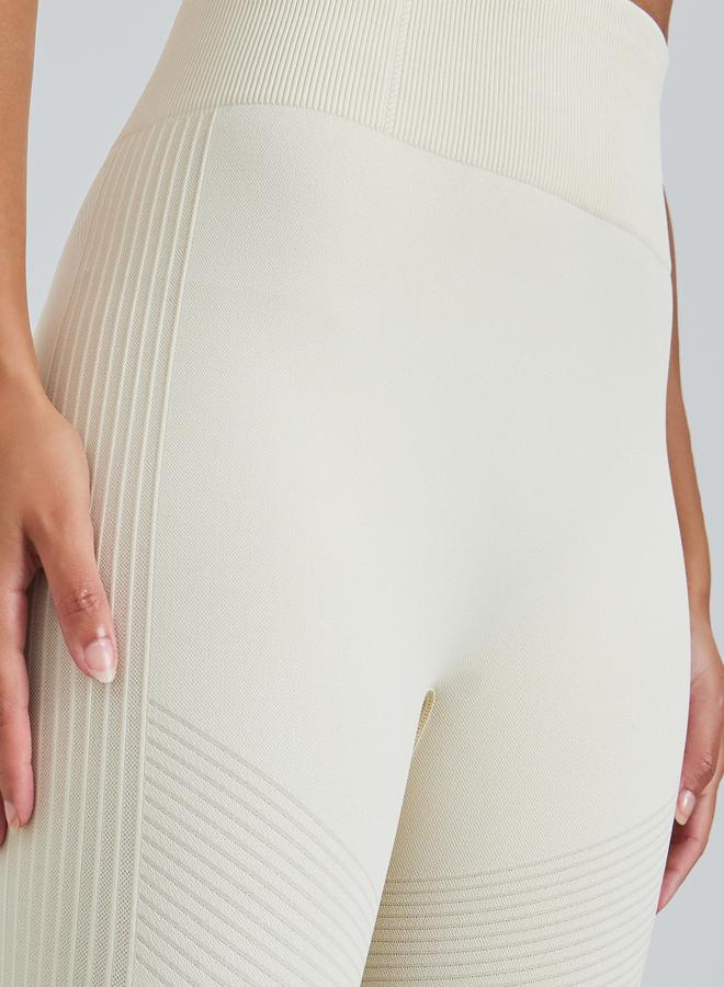 Styli Active Cream Tonal Side Rib Panel Back Scrunch Leggings - Image 3