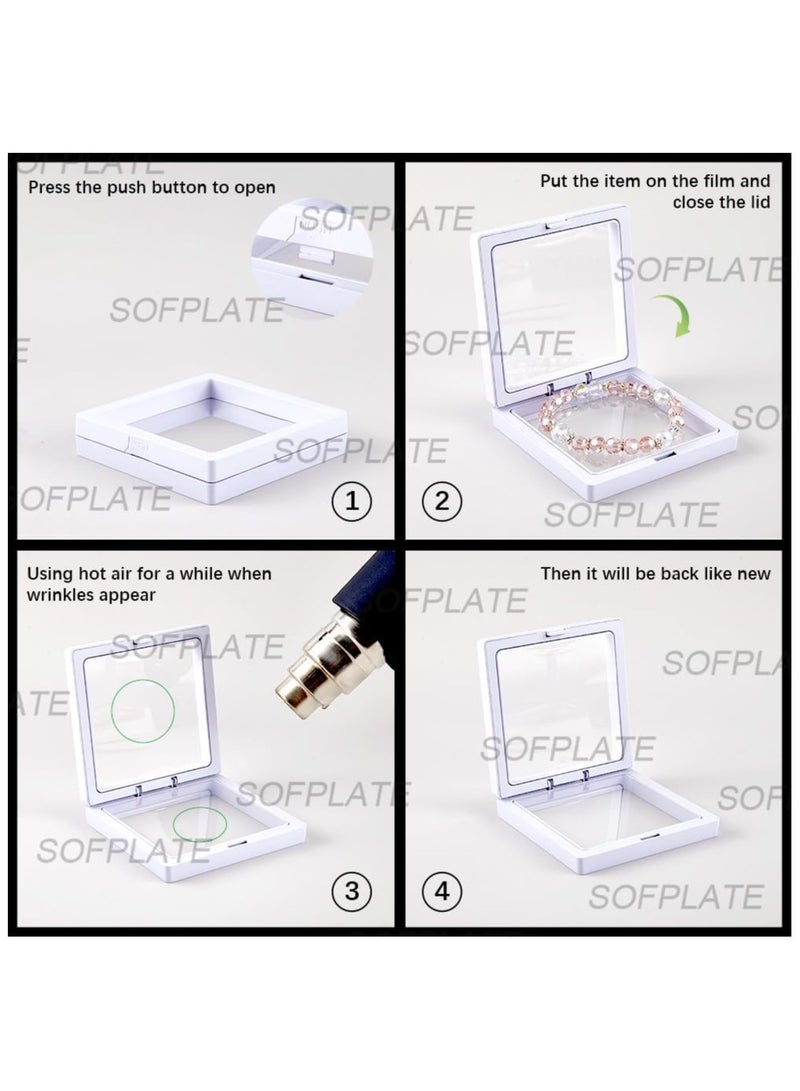 Soofam 10Pcs 2.7 x 2.7/4.29 x 4.29 Inch White Floating Display Case 3D Floating Frame Transparent Film Square Plastic Box Holder Stands Accessories for Packing Storage Jewelry Gems Fossils Rocks  - Image 4