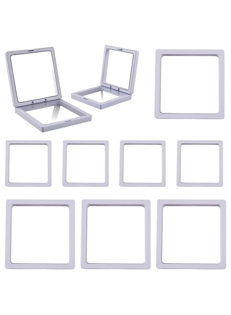 Soofam 10Pcs 2.7 x 2.7/4.29 x 4.29 Inch White Floating Display Case 3D Floating Frame Transparent Film Square Plastic Box Holder Stands Accessories for Packing Storage Jewelry Gems Fossils Rocks  - Image 1