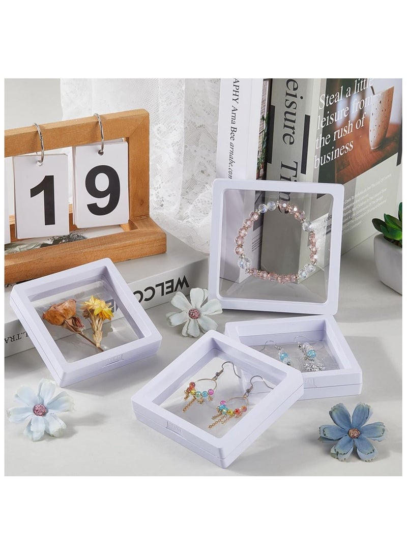 Soofam 10Pcs 2.7 x 2.7/4.29 x 4.29 Inch White Floating Display Case 3D Floating Frame Transparent Film Square Plastic Box Holder Stands Accessories for Packing Storage Jewelry Gems Fossils Rocks  - Image 3