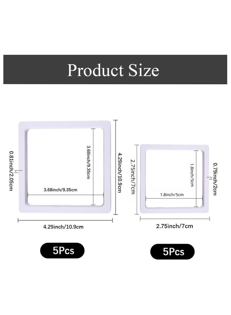 Soofam 10Pcs 2.7 x 2.7/4.29 x 4.29 Inch White Floating Display Case 3D Floating Frame Transparent Film Square Plastic Box Holder Stands Accessories for Packing Storage Jewelry Gems Fossils Rocks  - Image 2