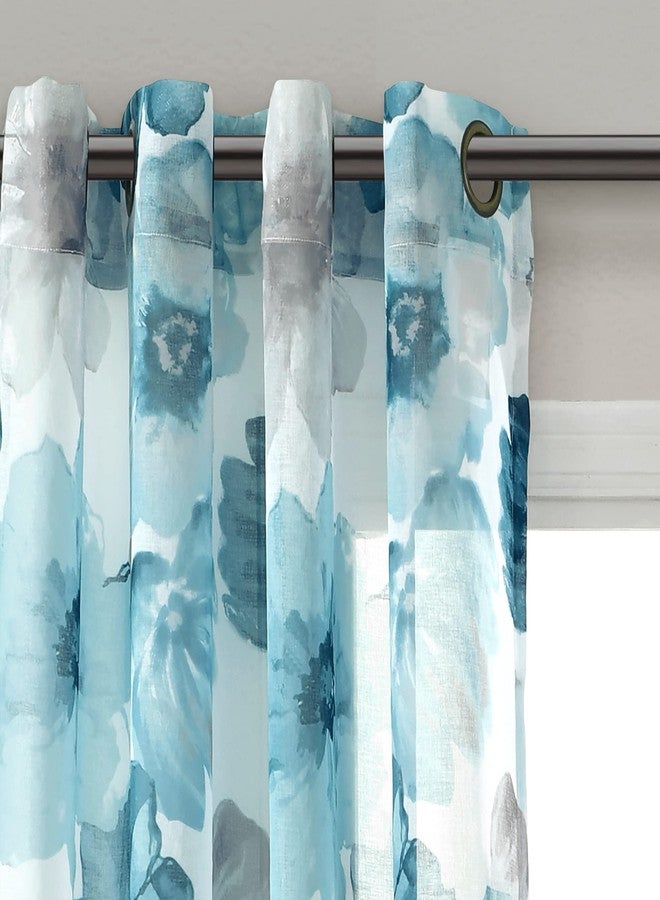 Lush Decor Leah Room Darkening Window Curtain Panel Pair Floral Insulated Grommet, 52"W x 84"L, Blue - Image 2