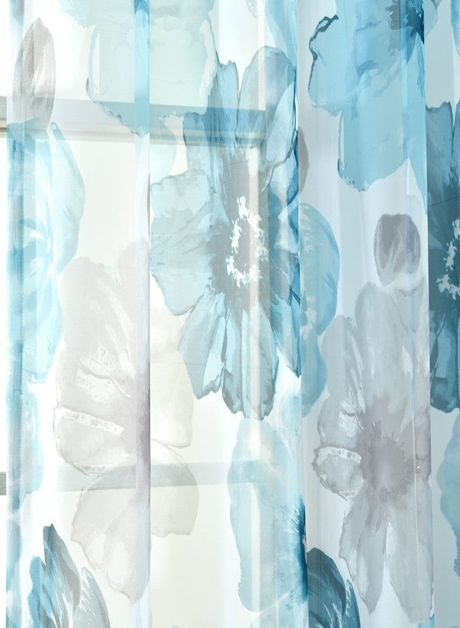 Lush Decor Leah Room Darkening Window Curtain Panel Pair Floral Insulated Grommet, 52"W x 84"L, Blue - Image 5