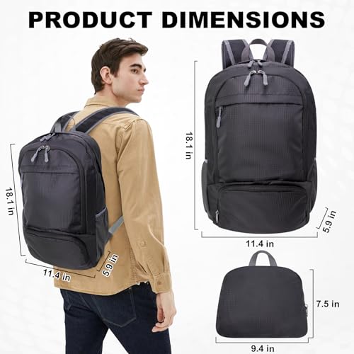 HOLYLUCK 20L Lightweight Packable Hiking Daypack Foldable Backpack for Men Women Small Travel Outdoor Foldable Shoulder Bagblack - Image 3