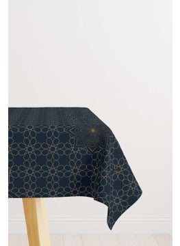 Cango Home Dark Blue Yellow Ramadan Themed Decorative Patterned Digital Printed Tablecloth CGH1295-MS  - Image 1