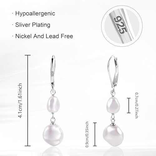 Lancharmed Silver Pearl Dangle Earrings for Women 925 Sterling Silver Double Pearl Drop Earrings Hypoallergenic Leverback Baroque Irregular Pearls Earring - Image 5