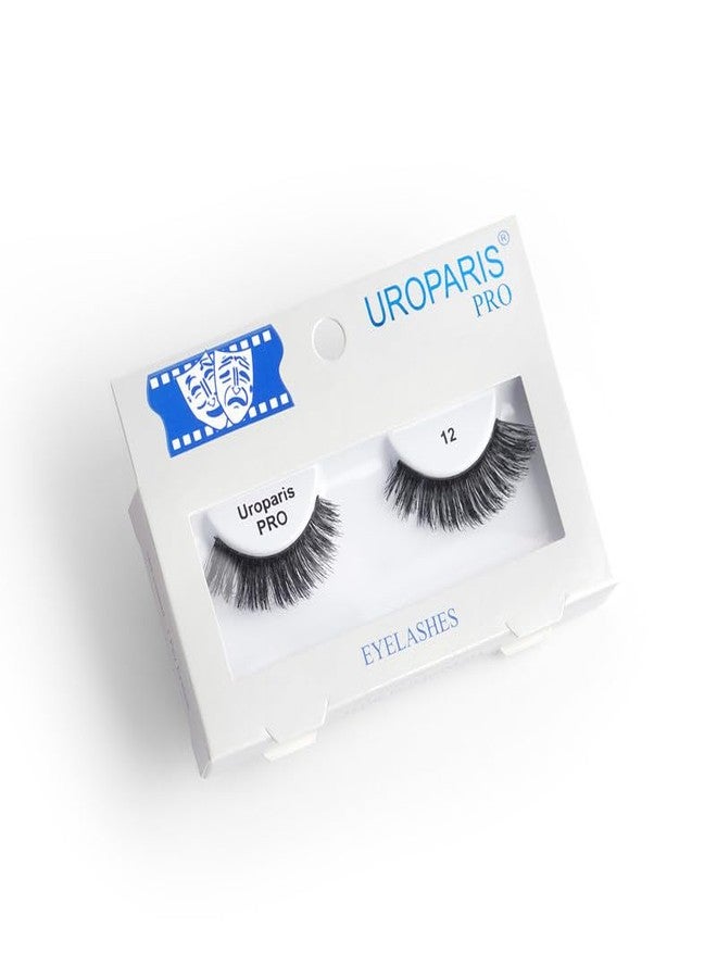 Uroparis PRO 12 Eyelashes for Women - 3D Look Eye Lashes | Handmade, Volumizing & Lightweight False Lashes with Virgin Hair | Dark & Thick Eyelashes | For Glam Look & Enhance Beauty (Black) - 1 Pair - Image 1