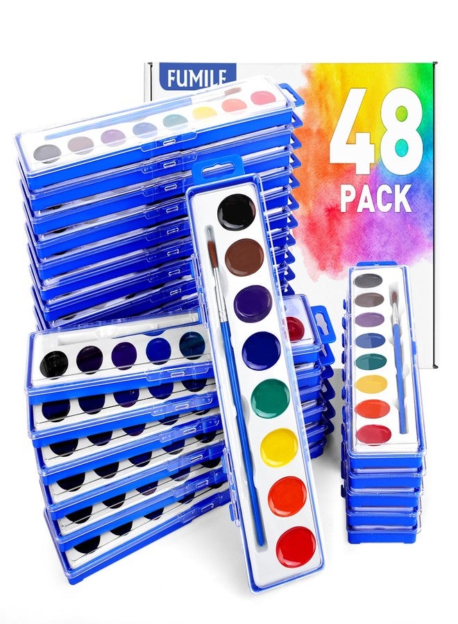 FUMILE 48 Pack Watercolor Paint Set for Kids, 8 Colors Washable Water Color Paint with Paintbrush, Watercolor Paint for Easter Basket Stuffers, Party Favor, Classroom, Prizes Exchange Gifts - Image 1