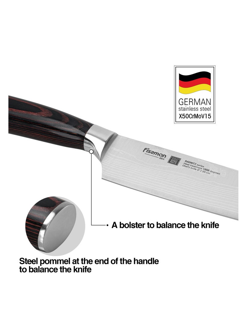 Fissman 8'' Chef Knife Ragnitz Series 20cm, High-Alloy German Steel, Double-Sided, Easy To Crush Garlic And Other Spices, Beat Steaks Or Break Crab Shells - Image 4