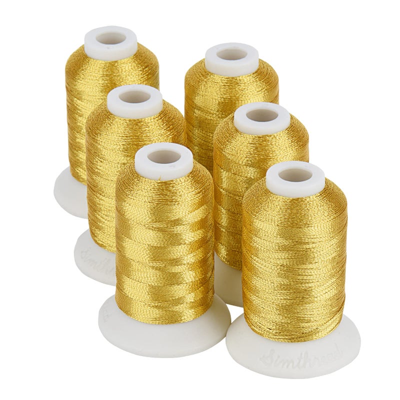 Simthread 6 Gold Metallic Embroidery Machine Thread 500M550Y for Embroidery and Decorative Sewing