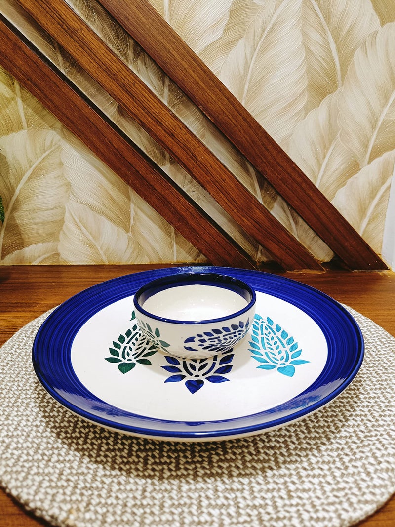 Caffeine Ceramic Handmade Blue Boota Combo Dinner Set (Set of 4) - Image 2