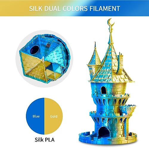 ERYONE Silk Dual Color PLA Filament 3D Printer 1.75mm +/- 0.03mm, Bicolor Filament Two Tone PLA 1KG(2.2lbs) Cardboard Spool, Gold Blue - Image 4