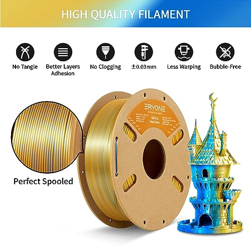 ERYONE Silk Dual Color PLA Filament 3D Printer 1.75mm +/- 0.03mm, Bicolor Filament Two Tone PLA 1KG(2.2lbs) Cardboard Spool, Gold Blue - Image 5