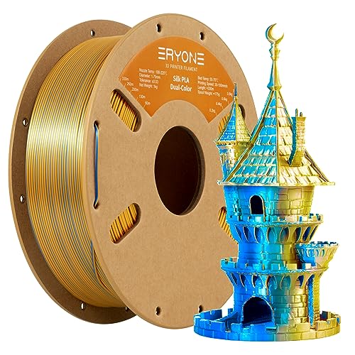 ERYONE Silk Dual Color PLA Filament 3D Printer 1.75mm +/- 0.03mm, Bicolor Filament Two Tone PLA 1KG(2.2lbs) Cardboard Spool, Gold Blue - Image 1
