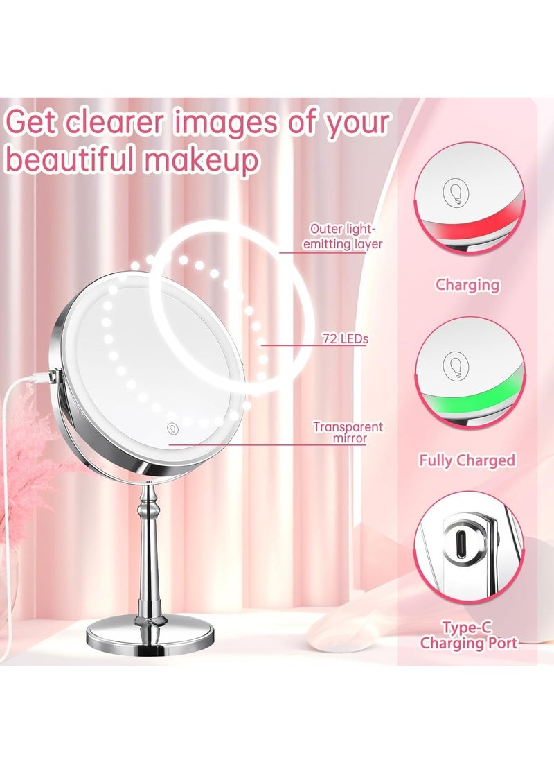 Lighted Makeup Mirror, 9” LED Vanity Mirror 10X Magnifying Double Sided Swivel Cosmetic Mirror, Rotatable Round Tabletop Mirror, Silver - pzsku/Z1BD916AC99BB93D27D0AZ/45/_/1724655007/0d2d72e6-955a-4598-981b-af0fdc85110d