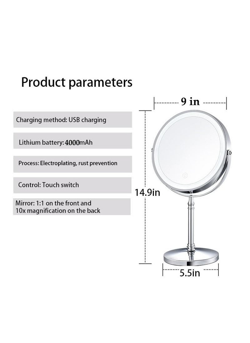 Lighted Makeup Mirror, 9” LED Vanity Mirror 10X Magnifying Double Sided Swivel Cosmetic Mirror, Rotatable Round Tabletop Mirror, Silver - pzsku/Z1BD916AC99BB93D27D0AZ/45/_/1724655311/172d5e14-a48c-4f80-a281-a37f61b522db