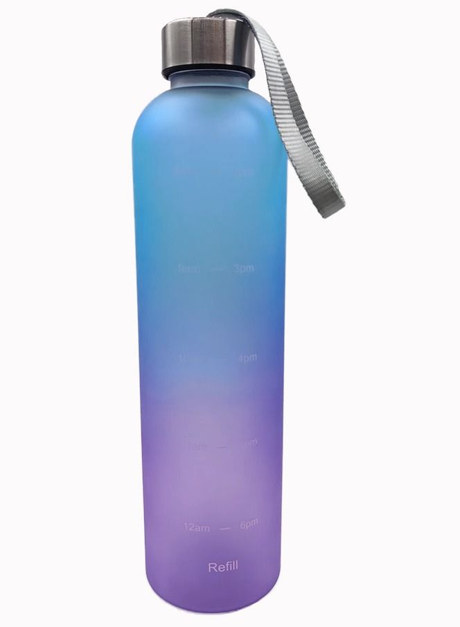 Water Bottle 1L With Time Marker For Fitness Gym Outdoor Sports (Blue-Purple) - Image 2