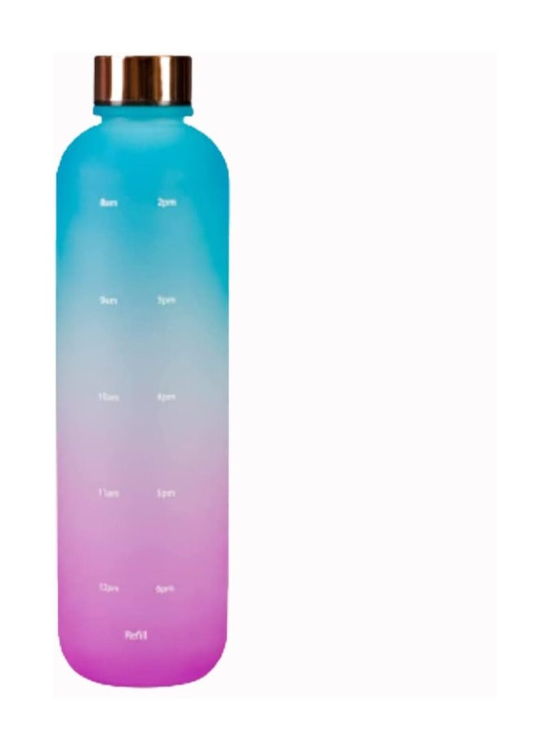 Water Bottle 1L With Time Marker For Fitness Gym Outdoor Sports (Blue-Purple) - Image 1