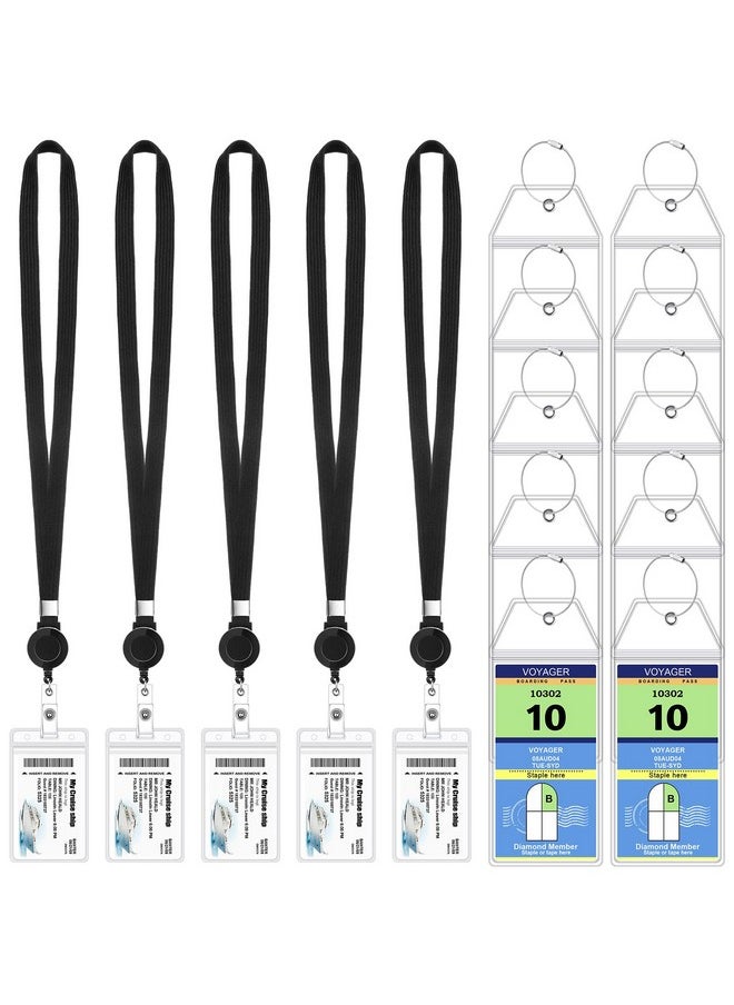 Leinuosen 5 Sets Cruise Lanyard For Ship Cards, Retractable Cruise Lanyards With 10 Waterproof Luggage Tag Holders, Adjustable Cruise Lanyard With Detachable Badge Holder For Cruise Essentials Cards  - Image 1