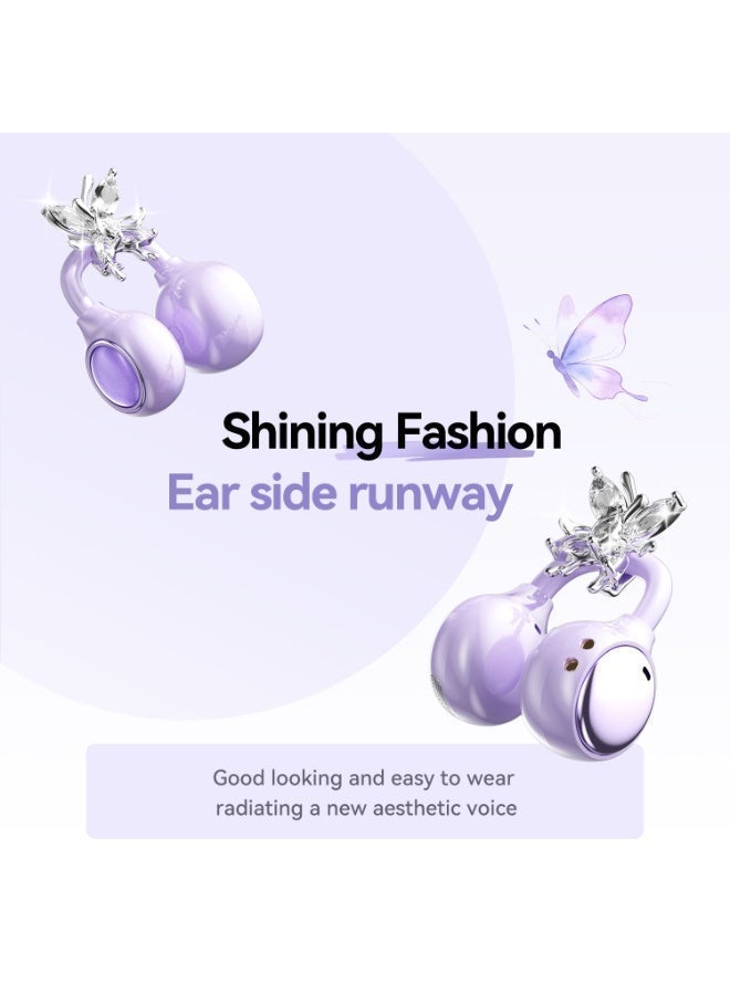 caijin Clip On Earbuds Open Ear Headphones Wireless Bluetooth 6.0 with Sparkle Butterfly Earrings,Earring-in Storage Case with Mirror and LED Display,Ideal for Women,Girls(black) - Image 4