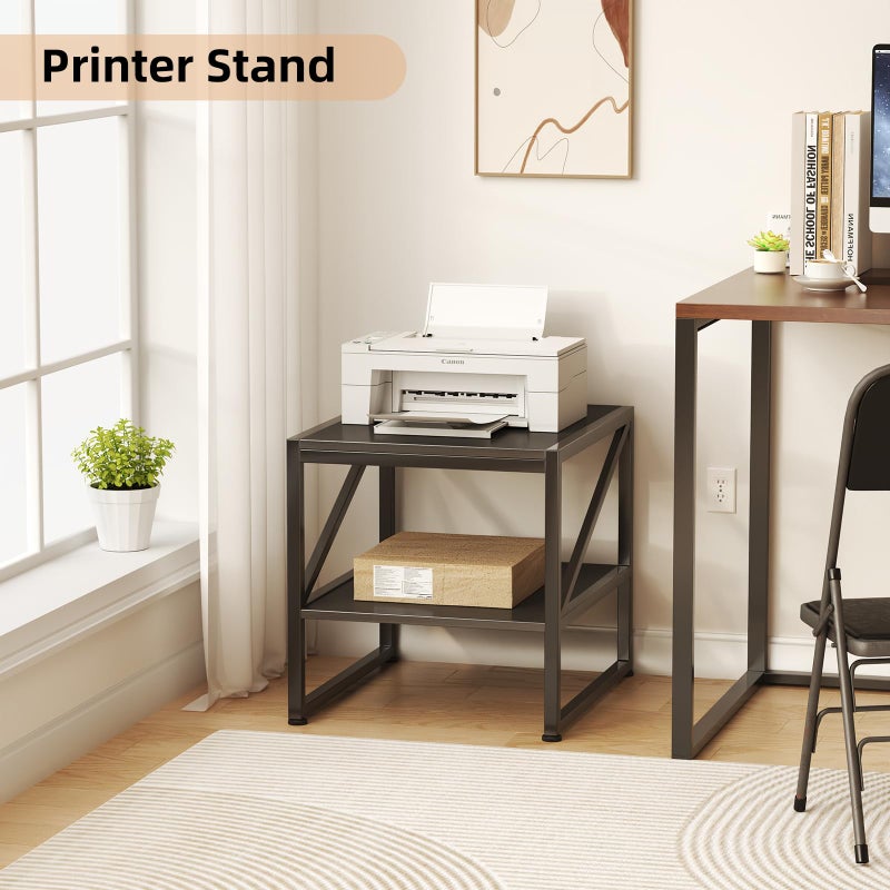 Mexin 20 Inch Square End Table, Mini Fridge Stand with 2-Tier Storage Shelf, High Load Capacity Side Table for Living Room Bedroom, Black - Image 4