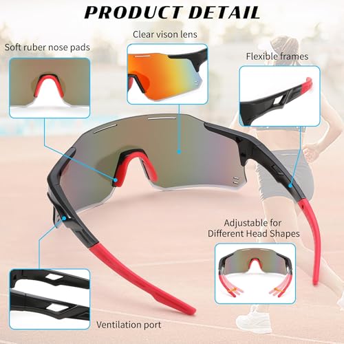 Karsaer Unisex UV Protected Cycling Glasses Sports Sunglasses for ,Youth Baseball Softball Running Sunglasses E1315, Multicolour, L - Image 3