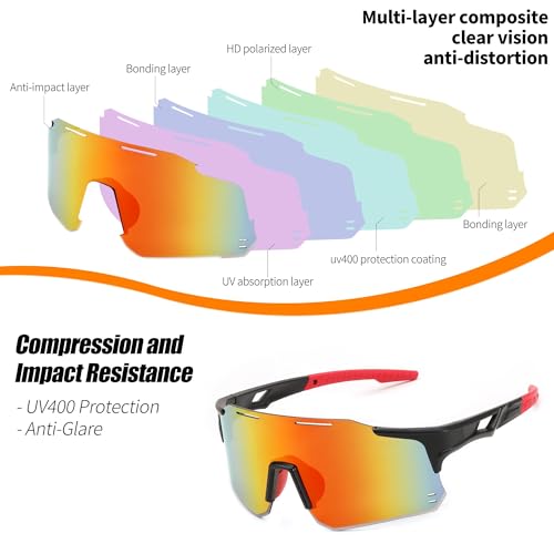 Karsaer Unisex UV Protected Cycling Glasses Sports Sunglasses for ,Youth Baseball Softball Running Sunglasses E1315, Multicolour, L - Image 4