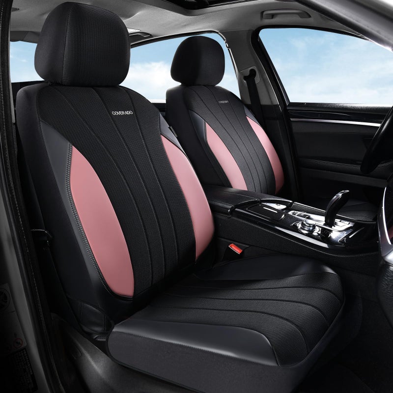 Coverado Seat Covers 5 Seats, Luxury Car Seat Covers Full Set, Automotive Car Protectors, Pink Driver Seat Covers, Car Accessories Universal Fit for SUVs, Trucks, Sedans - Image 2