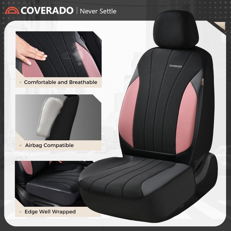 Coverado Seat Covers 5 Seats, Luxury Car Seat Covers Full Set, Automotive Car Protectors, Pink Driver Seat Covers, Car Accessories Universal Fit for SUVs, Trucks, Sedans - Image 3
