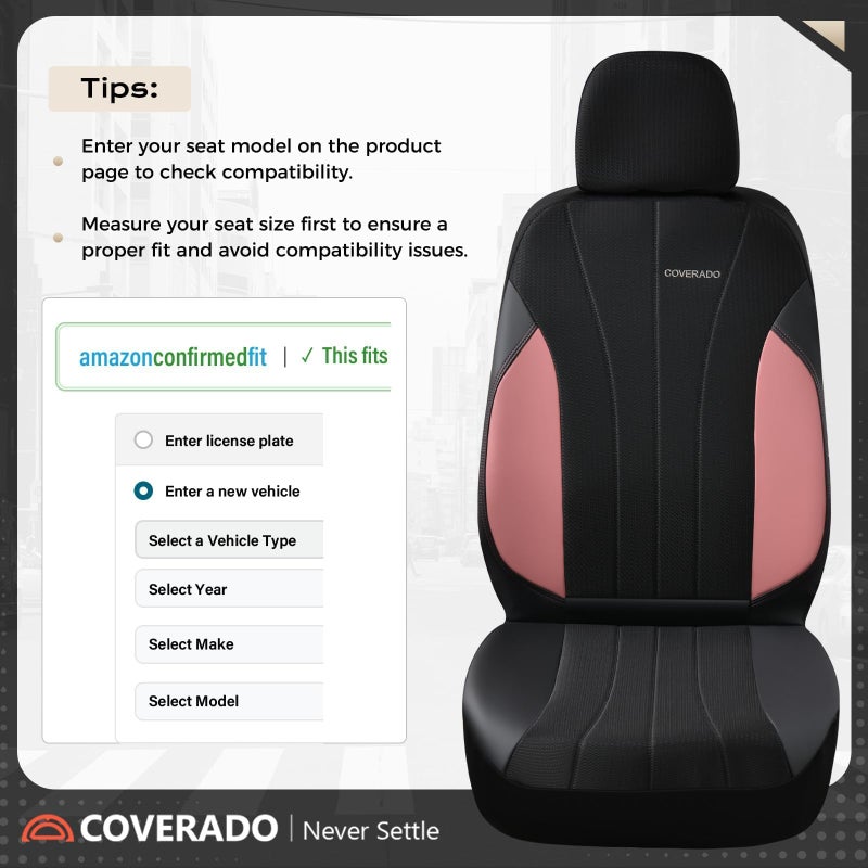 Coverado Seat Covers 5 Seats, Luxury Car Seat Covers Full Set, Automotive Car Protectors, Pink Driver Seat Covers, Car Accessories Universal Fit for SUVs, Trucks, Sedans - Image 4