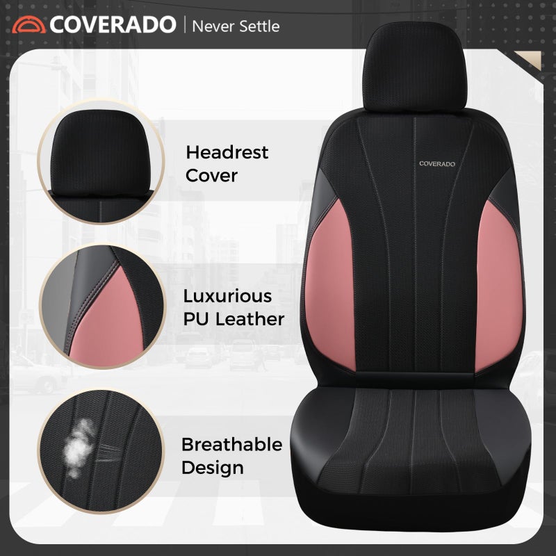 Coverado Seat Covers 5 Seats, Luxury Car Seat Covers Full Set, Automotive Car Protectors, Pink Driver Seat Covers, Car Accessories Universal Fit for SUVs, Trucks, Sedans - Image 5